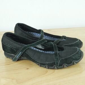 Skechers Size 8 Relaxed Fit Bikers Maryjane Ballet Flat Sneakers Suede Black